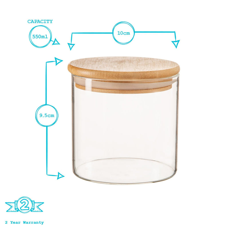 Argon Tableware Scandi Glass Storage Jar with Wooden Lid - 550ml