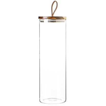 Glass Storage Jar with Wooden Lid - Leather Loop - 2 Litre