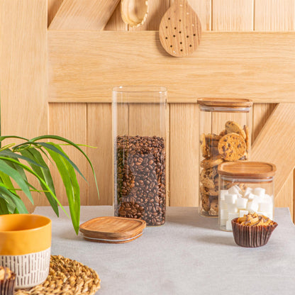 Square Glass Storage Jar with Acacia Wooden Lid - 1.9 Litre