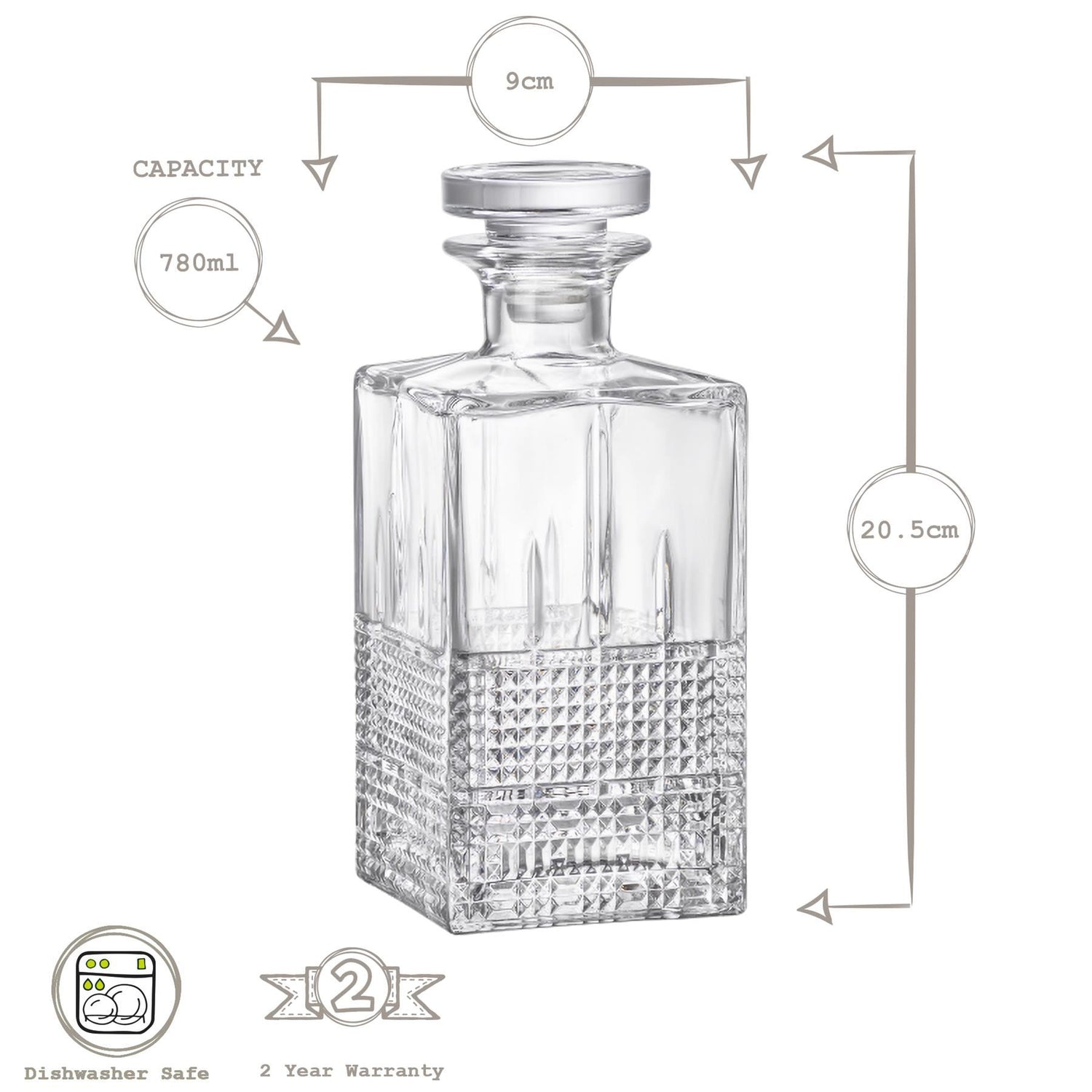 780ml Bartender Novecento Glass Whisky Decanter