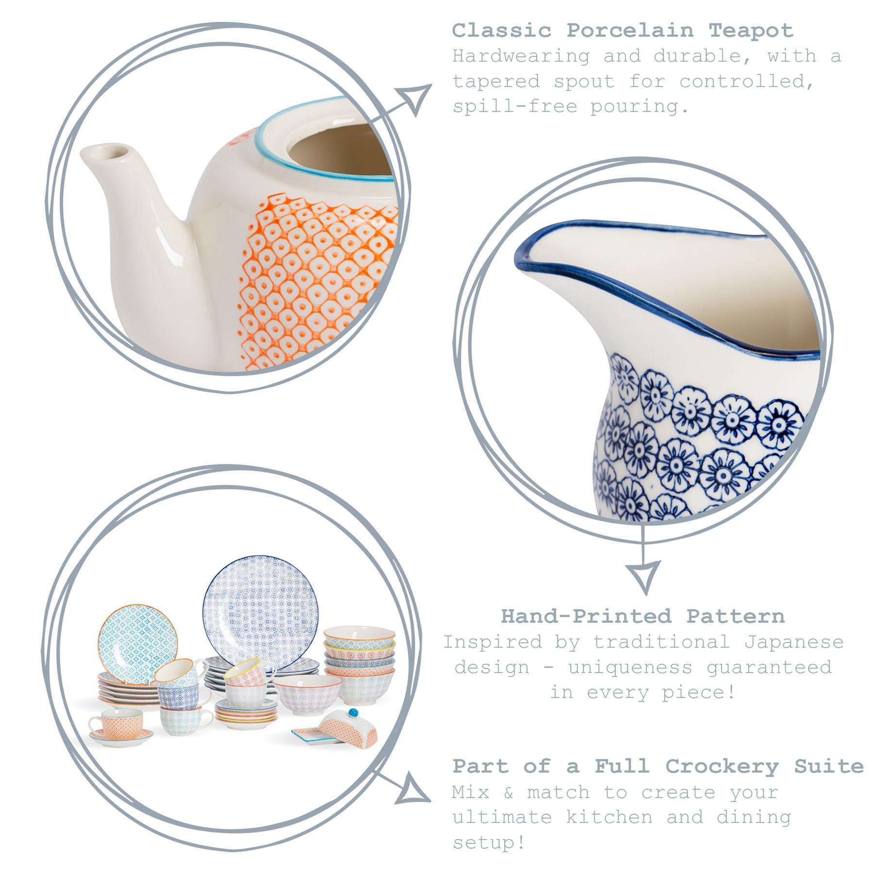 Hand-Printed Teapot - 820ml - Light Blue