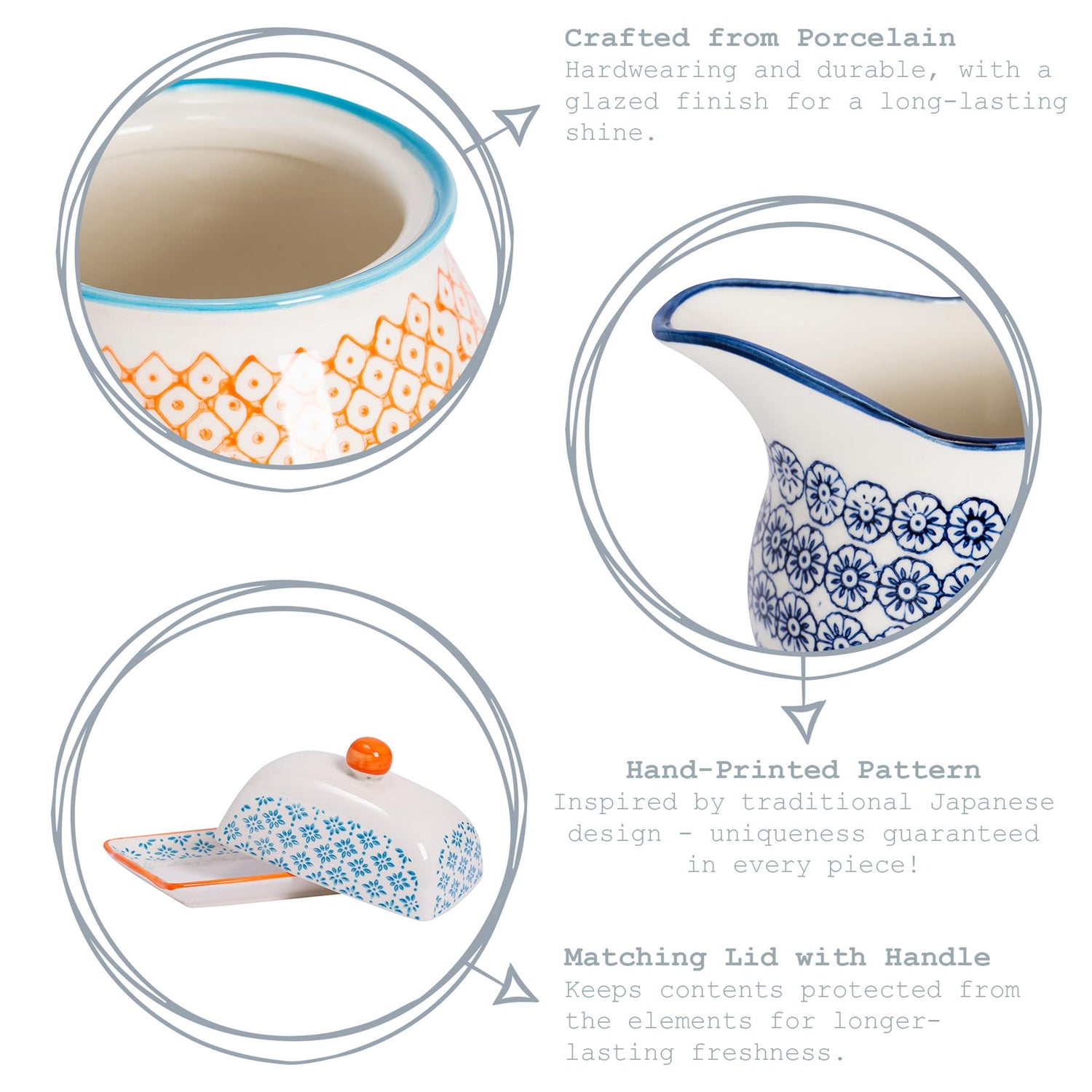 Hand-Printed Sugar Bowl - 10.5cm - Navy