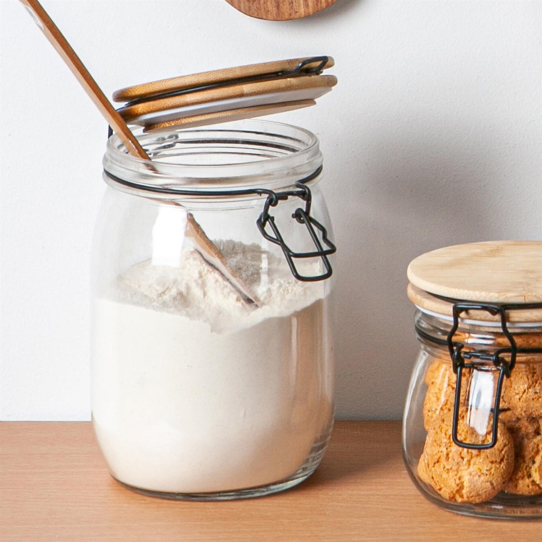 Storage Jar with Wooden Lid - 1000ml - White Seal