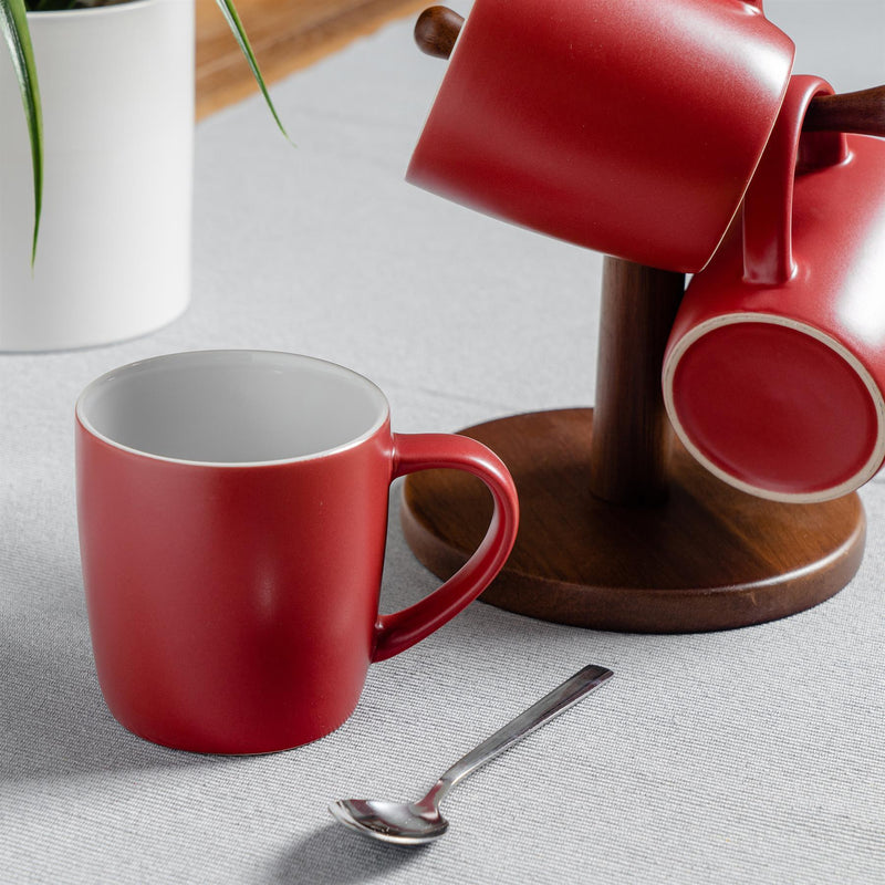 Argon Tableware Contemporary Coffee Mug - Red Matt - 350ml on Dining Table
