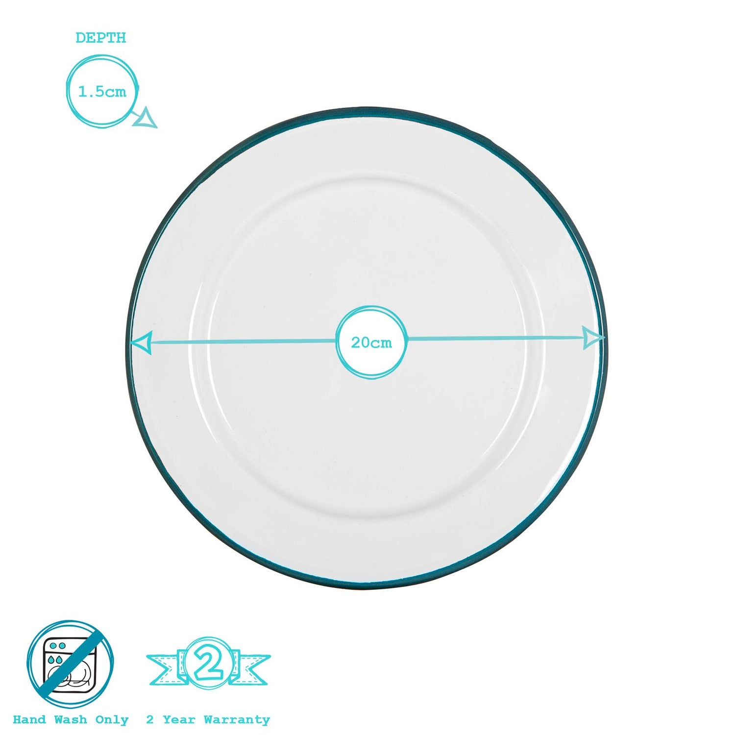 White Enamel Side Plate - 20cm - Green