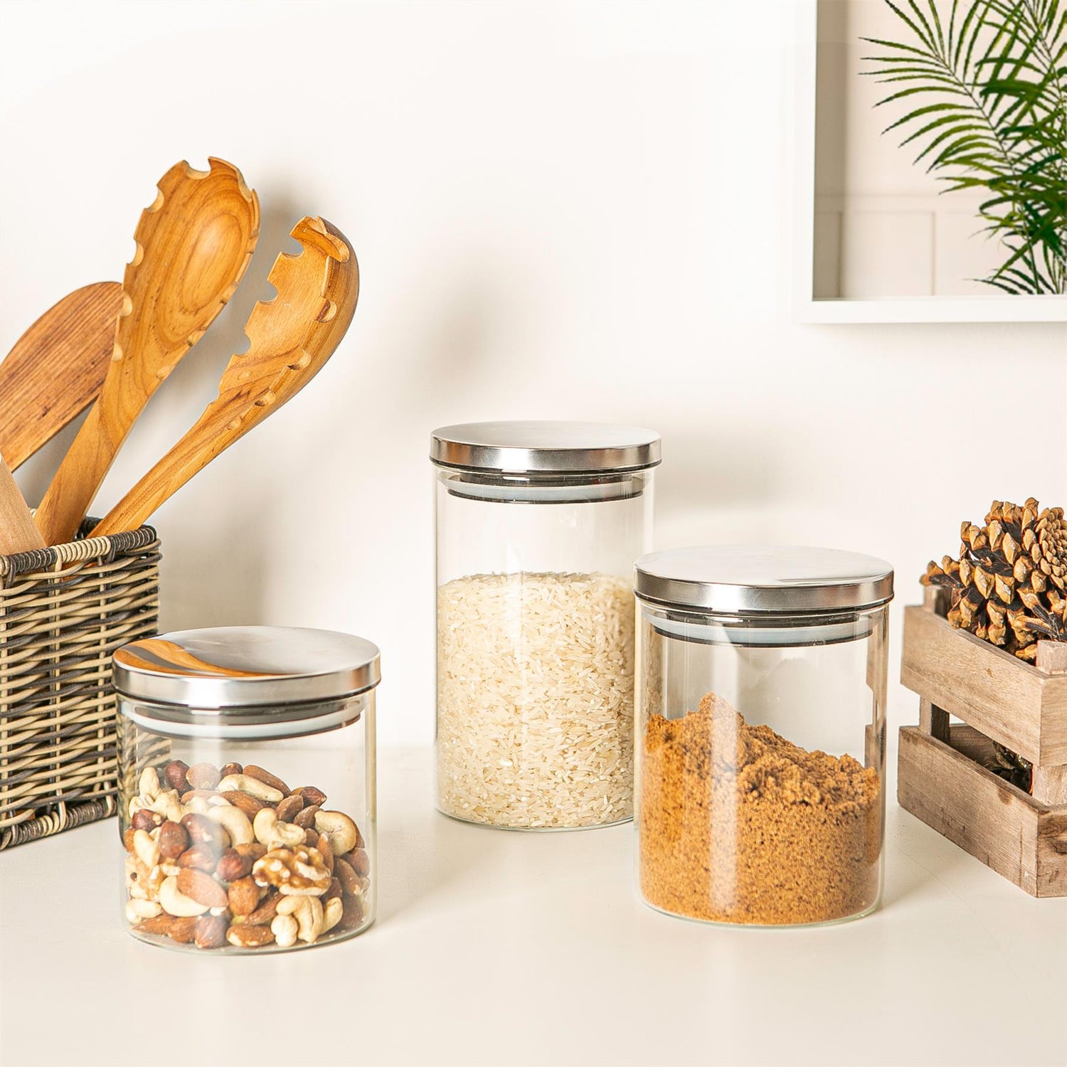 Glass Storage Jar with Metal Lid - 1 Litre - Silver