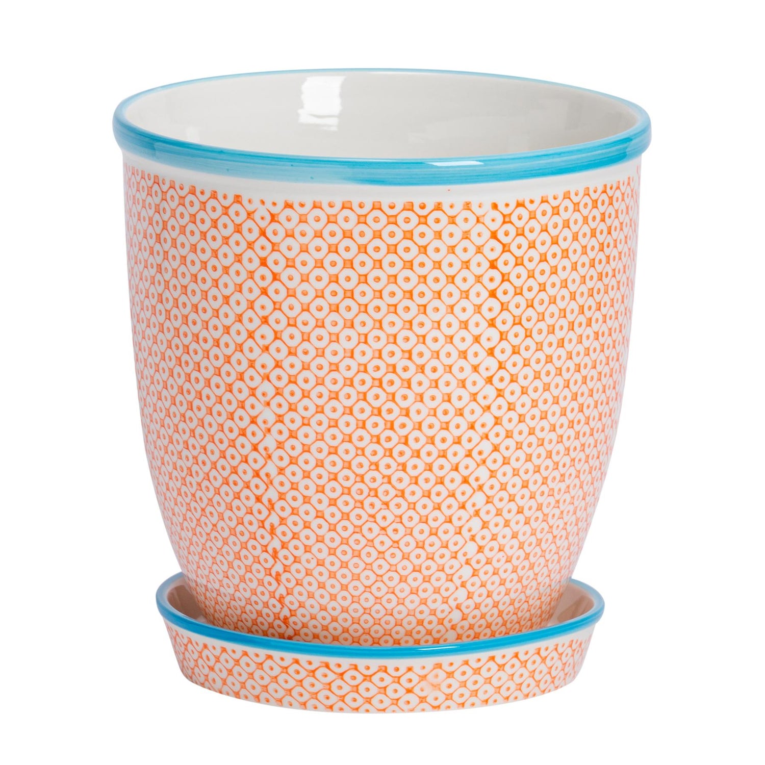 Nicola Spring Hand Printed Plant Pot - 20cm - Orange