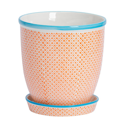 Nicola Spring Hand Printed Plant Pot - 20cm - Orange