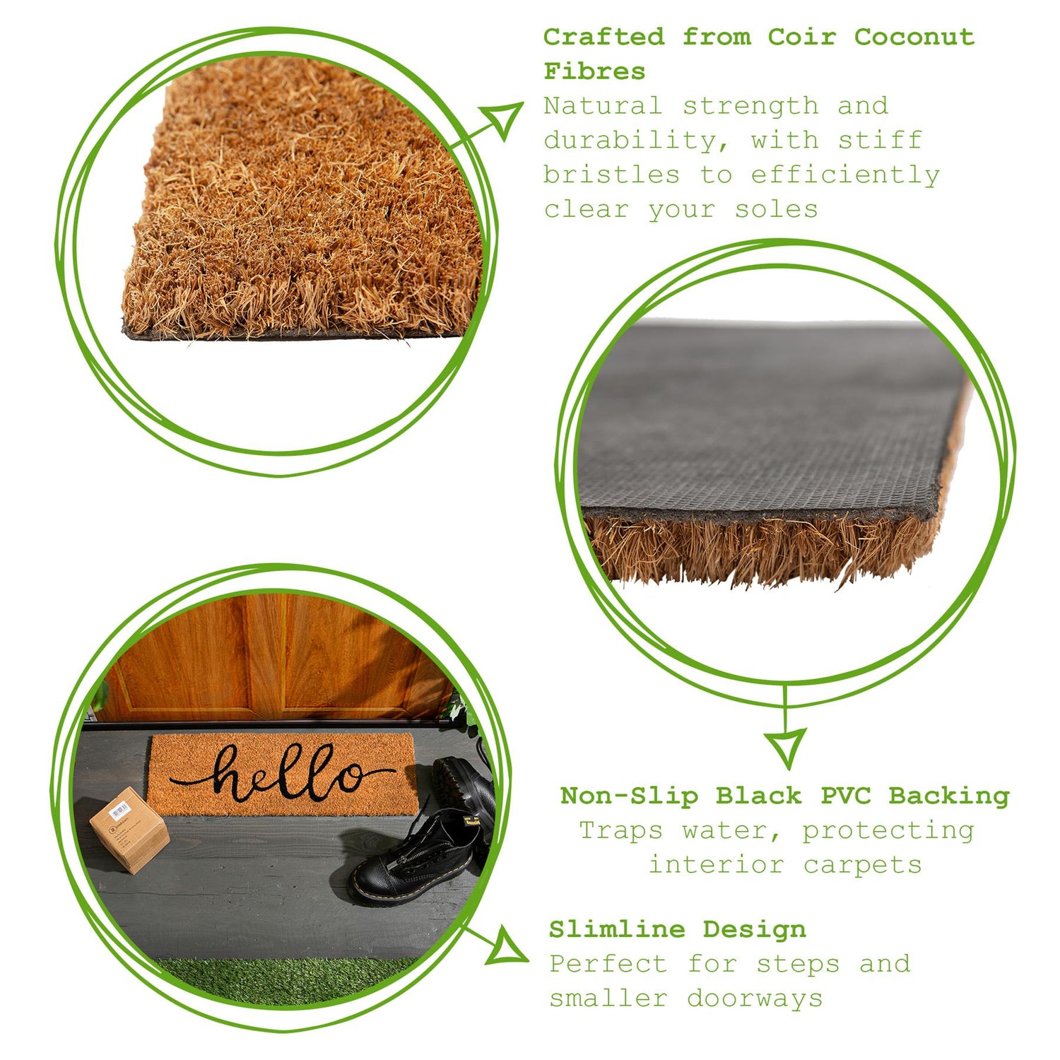 Coir Step Door Mat - 60 x 20cm - Hello