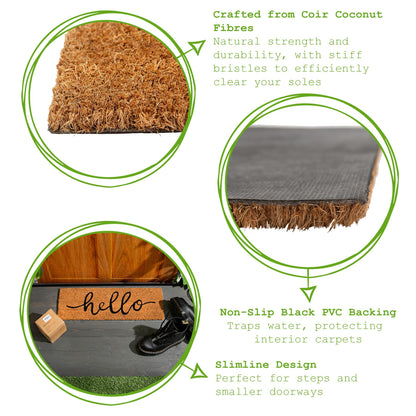 Coir Step Door Mat - 60 x 20cm - Hello