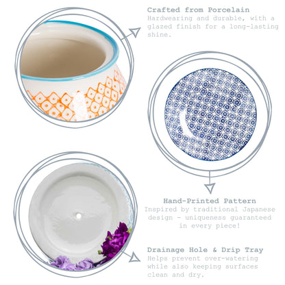 Hand-Printed Plant Pot - 20cm - Light Blue