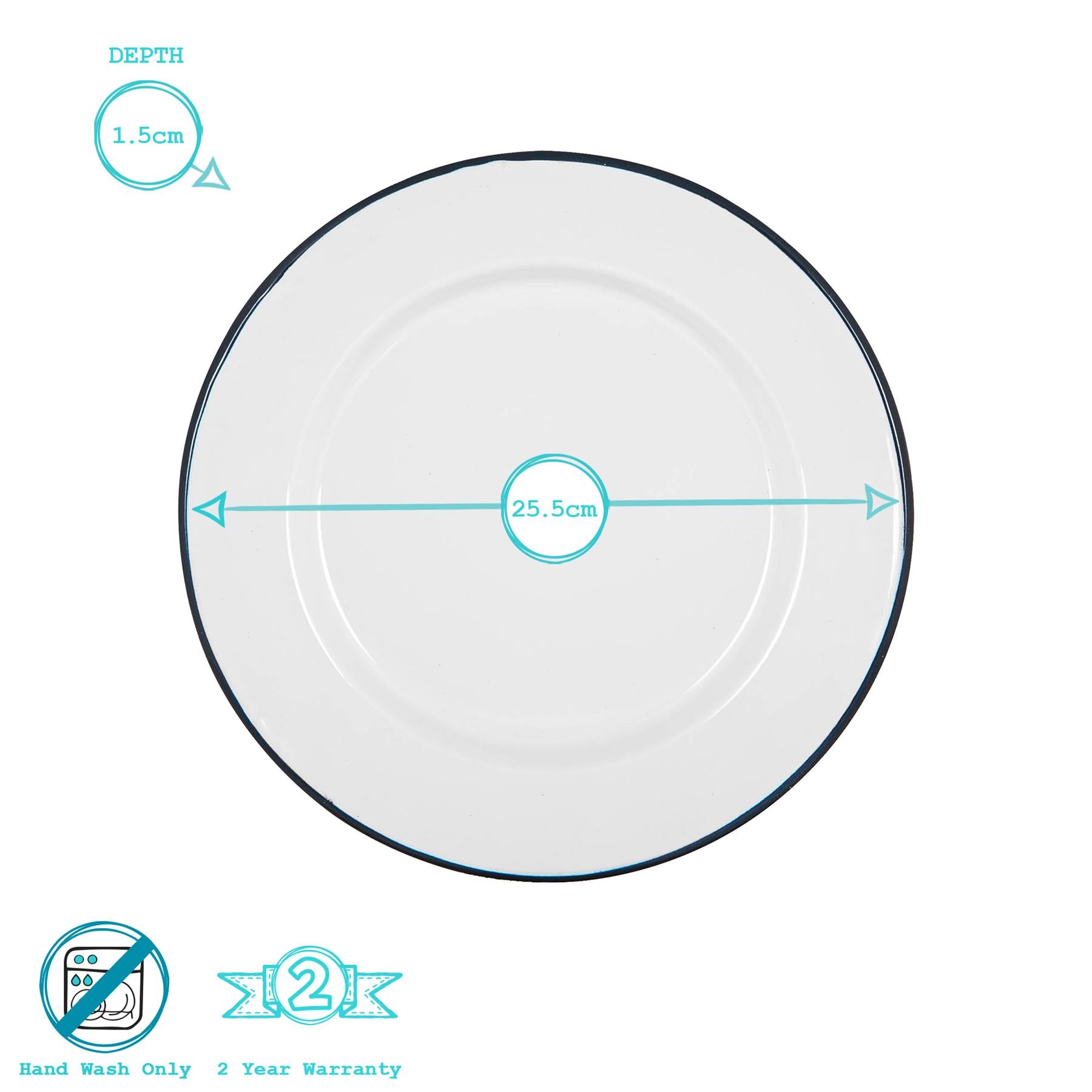 White Enamel Dinner Plate - 25.5cm - Black