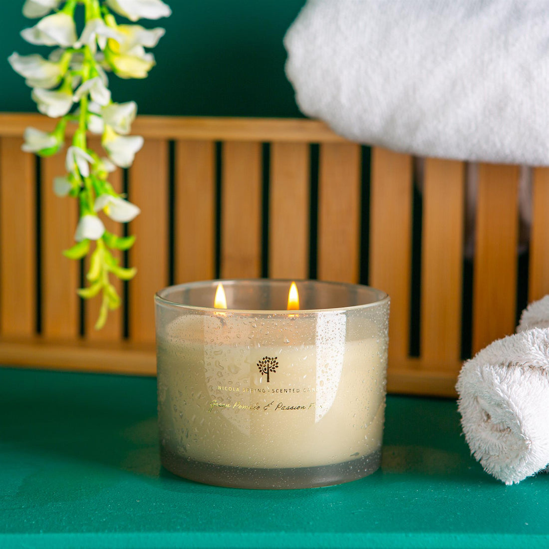 350g Double Wick Green Pomelo &amp; Passion Fruit Soy Scented Wax Candle