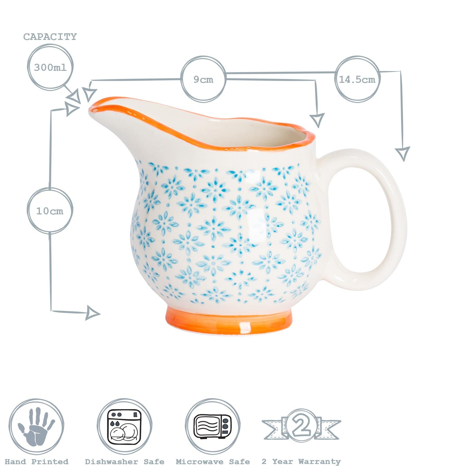 Hand-Printed Milk Jug - 300ml - Light Blue