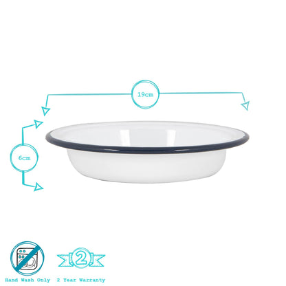 White Enamel Deep Bowl - 19cm - Navy