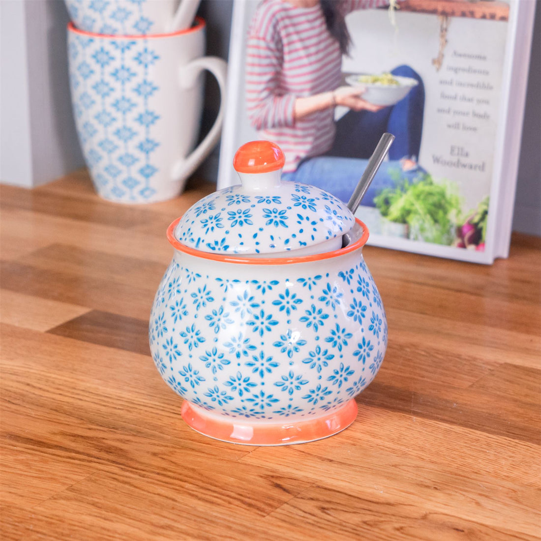 Hand-Printed Sugar Bowl - 10.5cm - Light Blue