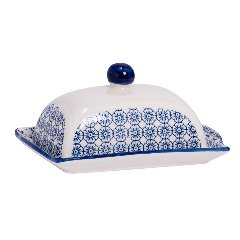 Nicola Spring Hand Printed Butter Dish - 18.5cm - Navy
