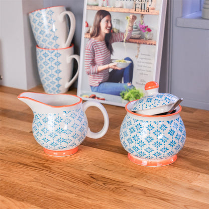 Hand-Printed Sugar Bowl - 10.5cm - Light Blue