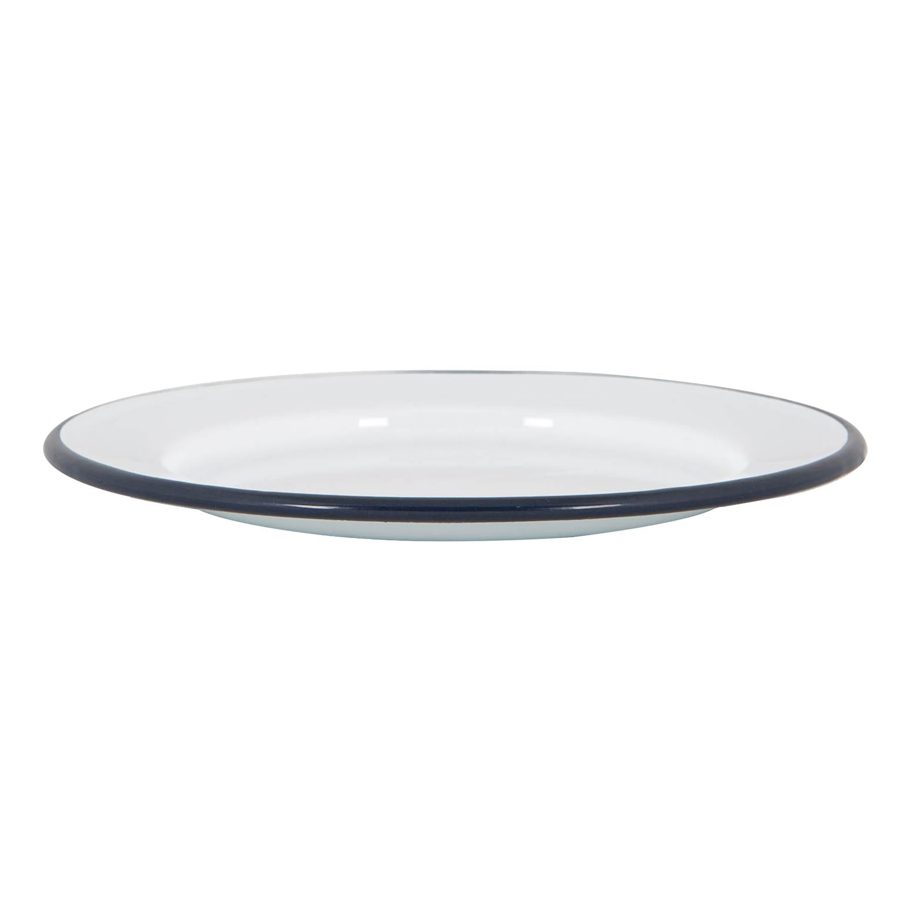 White Enamel Side Plate - 20cm - Navy