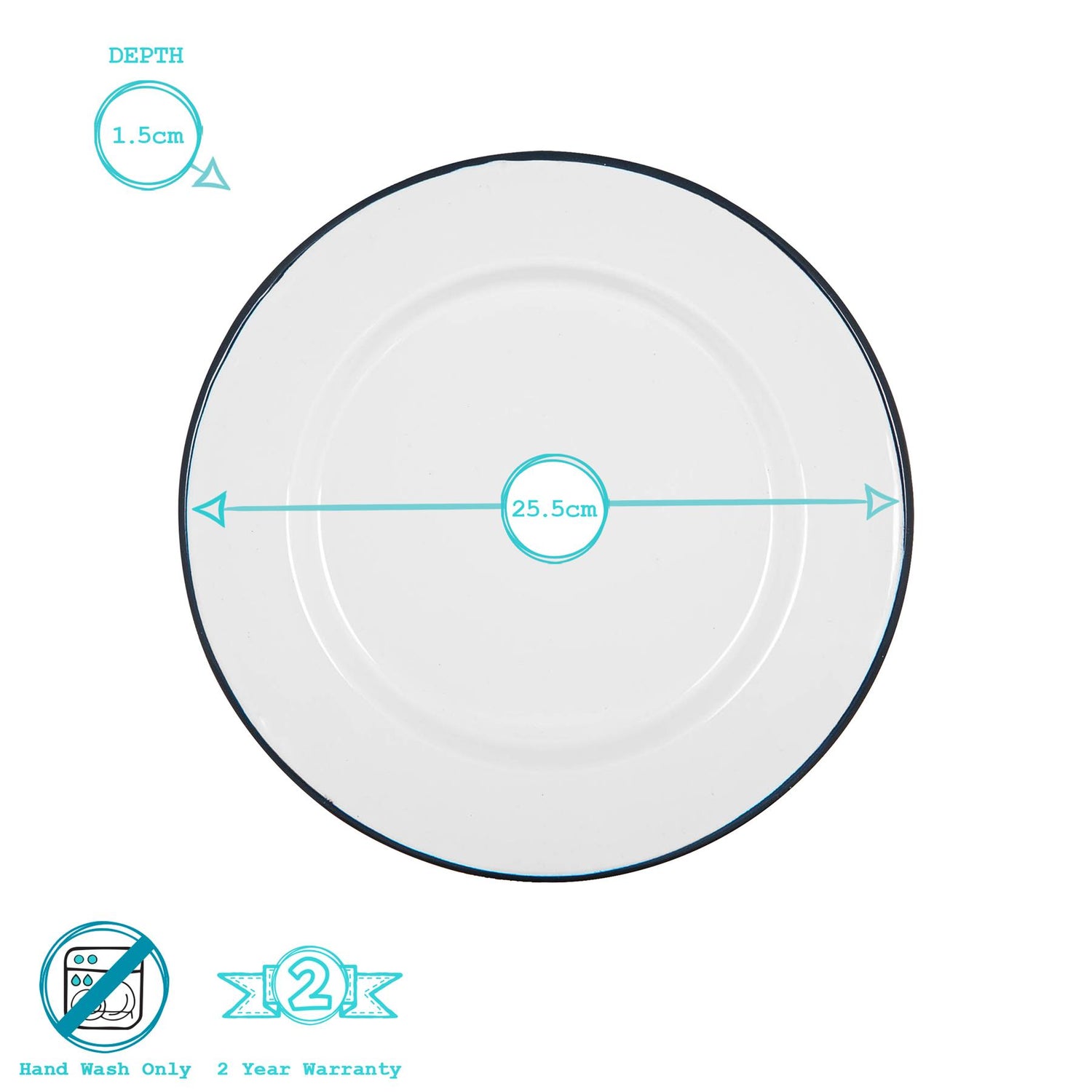 White Enamel Dinner Plate - 25.5cm - Navy