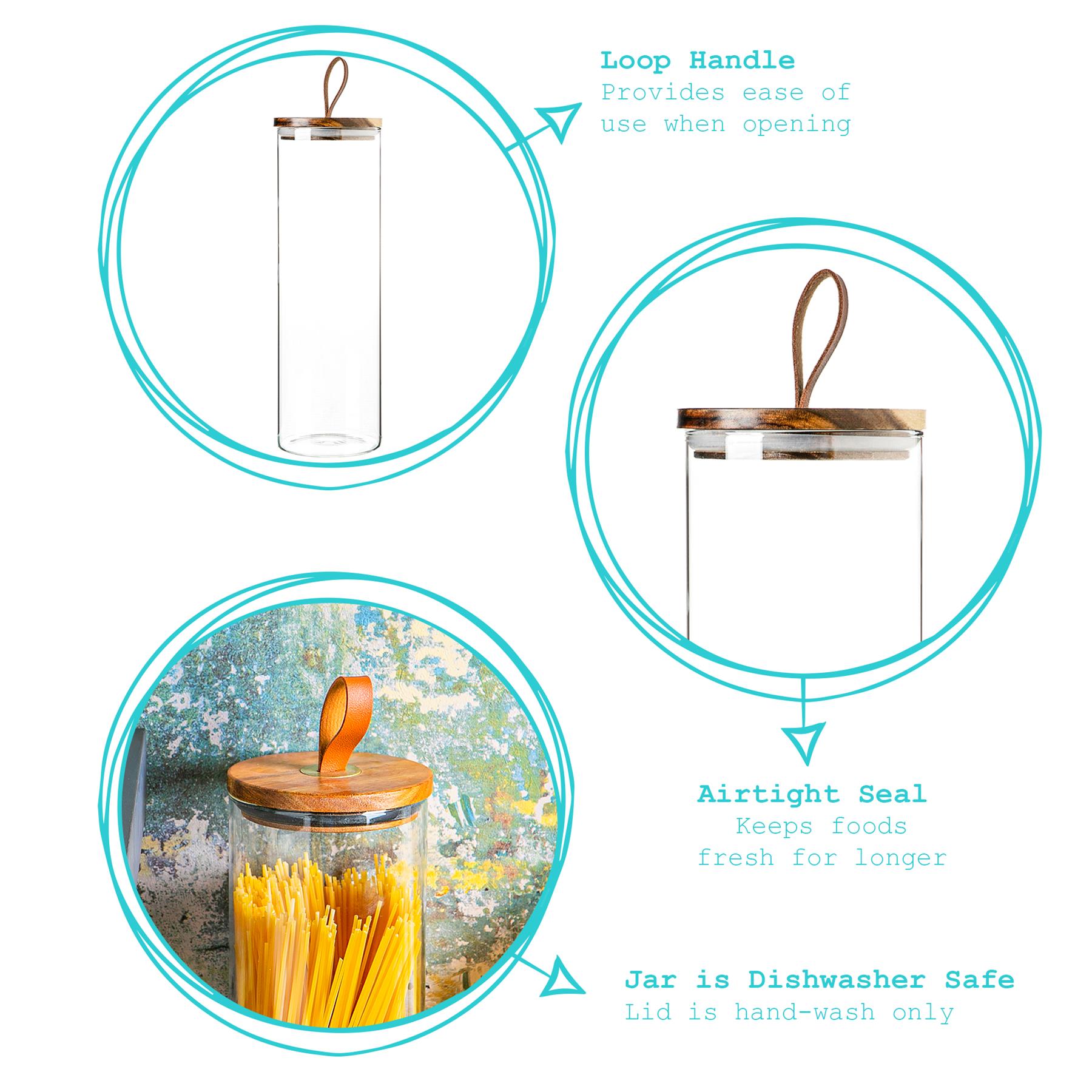 Glass Storage Jar with Wooden Lid - Leather Loop - 2 Litre