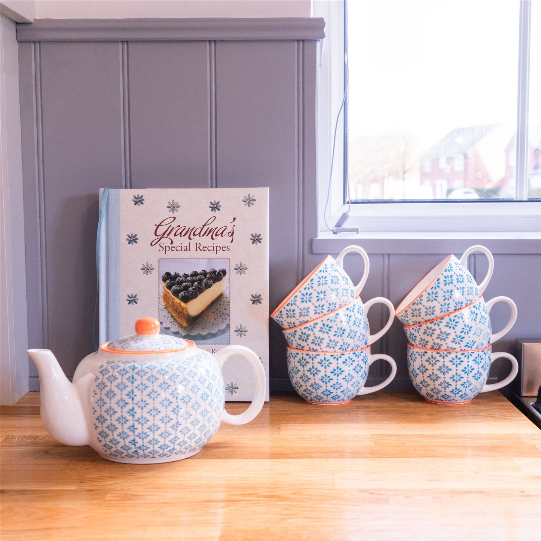 Hand-Printed Teapot - 820ml - Light Blue