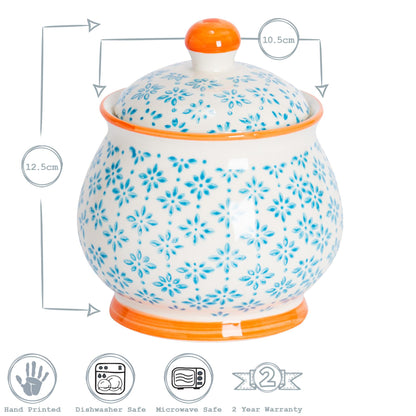 Hand-Printed Sugar Bowl - 10.5cm - Light Blue